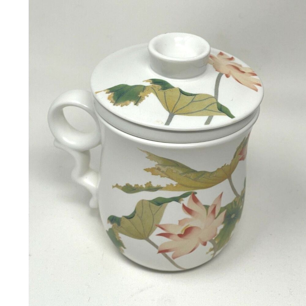 Teavana Set Loose Tea Cup Lid Diffuser Mug Chang Hsitsun Collection Floral Scene